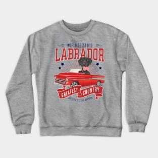 classic truck with red white and blue Black Labrador Retriever in Red Truck Crewneck Sweatshirt